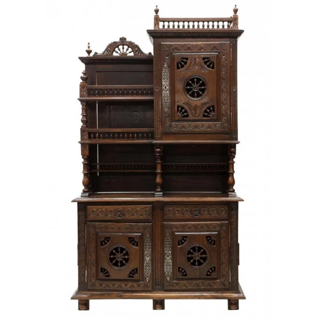 Stunning 1800's Antique, Fine Breton Display, Spindle, Carved, Foliate Sideboard! Antique Sideboard, Fine Breton Display,...