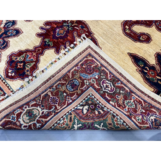 Beige & Red Persian-Style Medallion Wool Rug, Natural Dyes, 5'7" X 8'3" For Sale - Image 14 of 15