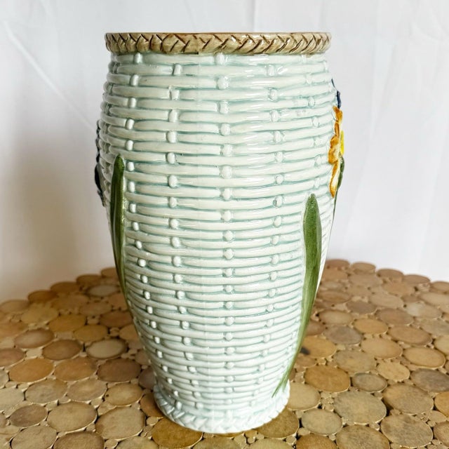 Mid 20th Century Vintage Italian Hand Painted Floral Ceramic Vase For Sale - Image 5 of 7