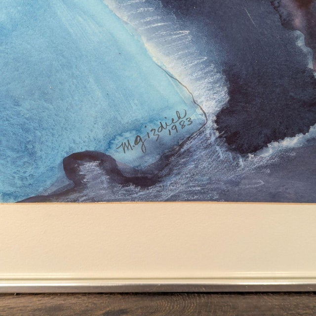 1980s Mary Gizdich Original 1983 Abstract Watercolor Painting Framed Art “Blue Waltz” For Sale - Image 5 of 6