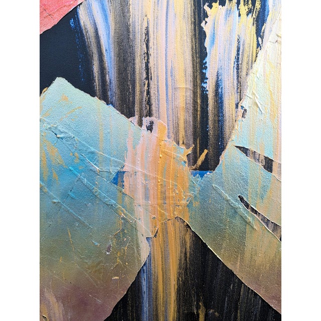Textile Bret Shirley Contemporary Colorful Metallic Gestural Pink, Blue, and Gold Abstract Painting, 2017 For Sale - Image 7 of 9