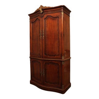 Henredon French Louis XV Style Large Mahogany & Burl Wood Armoire For Sale