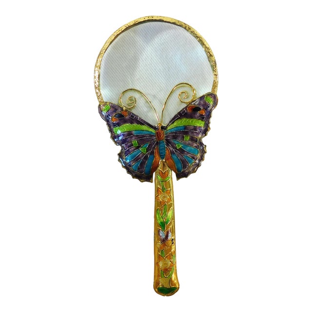 Vintage Chinese Cloisonne Butterfly Enamel Magnifying Glass For Sale