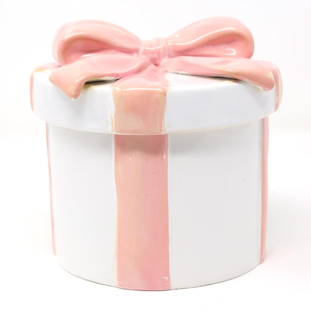 Ceramic Gift Box Containers With Pink & Blue Bows - Matched Pair For Sale - Image 4 of 14