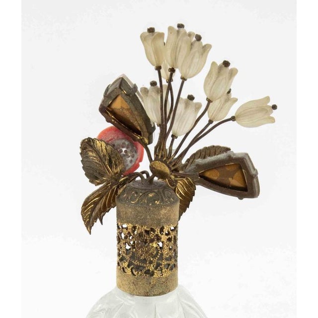 Clear Glass Perfume Bottle with Jeweled Top, 1930s For Sale - Image 4 of 5