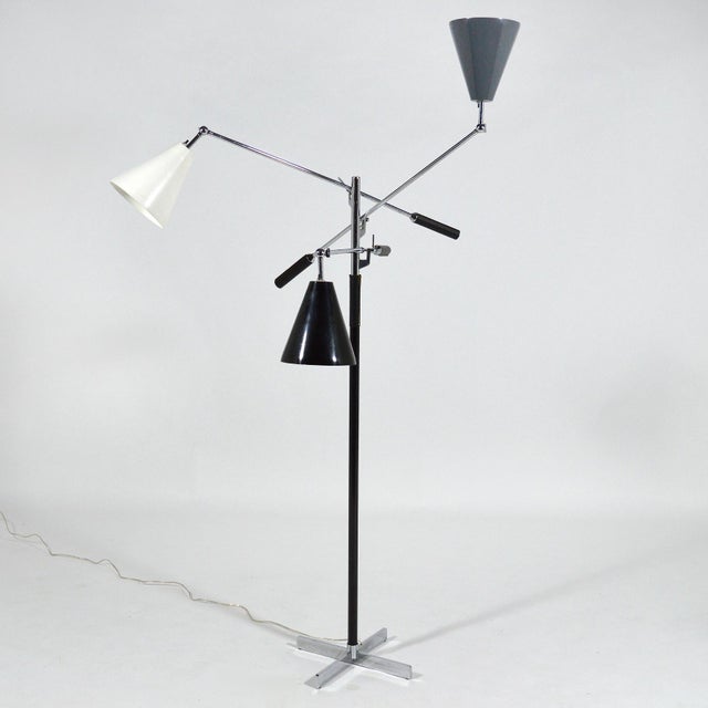 1960s Italian Triennale Three-Arm Floor Lamp with X Base For Sale - Image 5 of 10