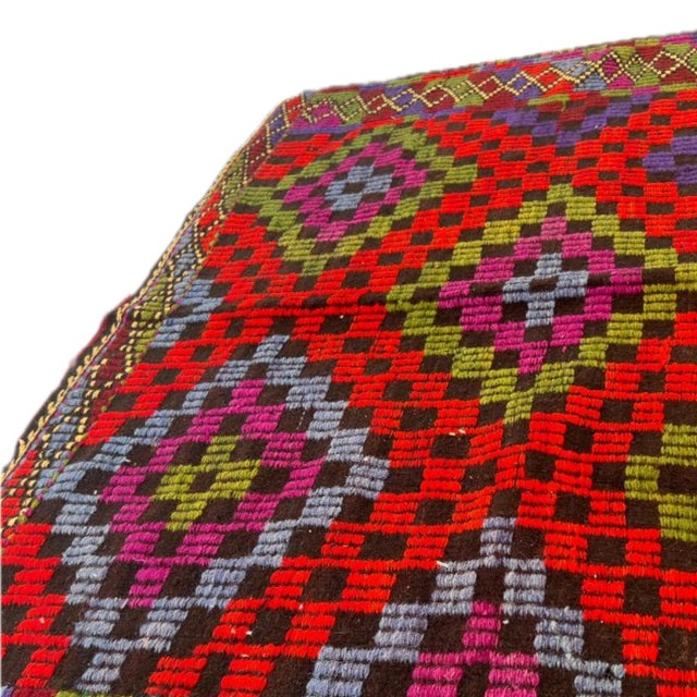 Mid-Century Handwoven Anatolian Kilim Expressive Geometric Symbolism & Heritage Wool For Sale - Image 4 of 11