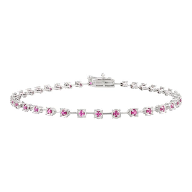 18k White Gold Round Ruby Modern Tennis Bracelet by VRJewels For Sale