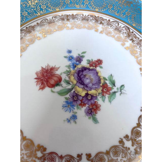 Vintage 1930s Rosenthal Germany Turquoise & Gold Encrusted Porcelain Dinner Plate For Sale In Dallas - Image 6 of 7