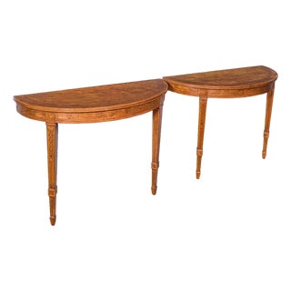 Pair of Antique Demi Lune Side Tables, English, Neoclassical, Sheraton, Georgian For Sale