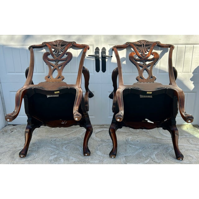 Vtg. Pair of Henredon Chippendale Heavily Carved Solid Mahogany Arm Chairs For Sale In Philadelphia - Image 6 of 12