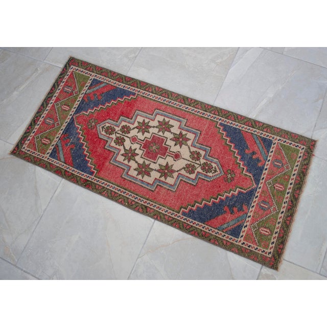Hand Knotted Turkish Rug Colorful Small Rug Door Mat - 1′8″ × 3′7″ For Sale - Image 11 of 14