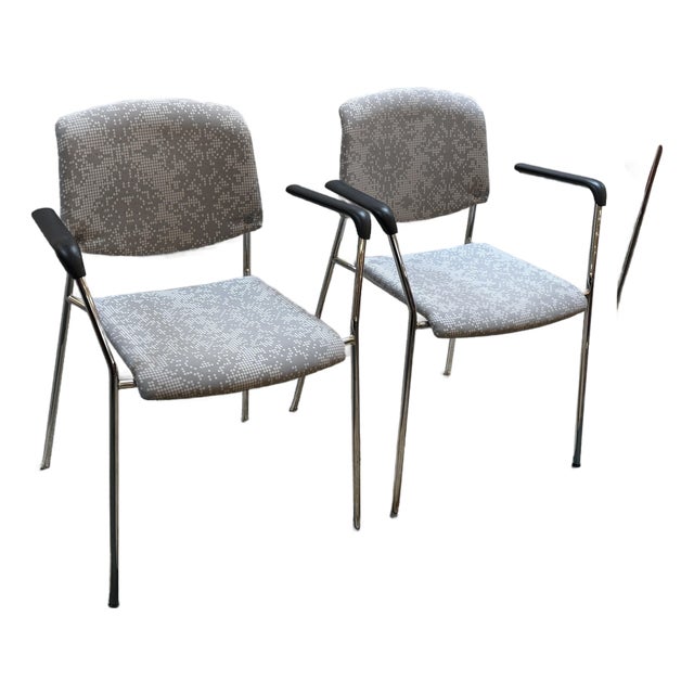 Hightower Modernist Stackable Damask Print Arm Chairs, Pair For Sale