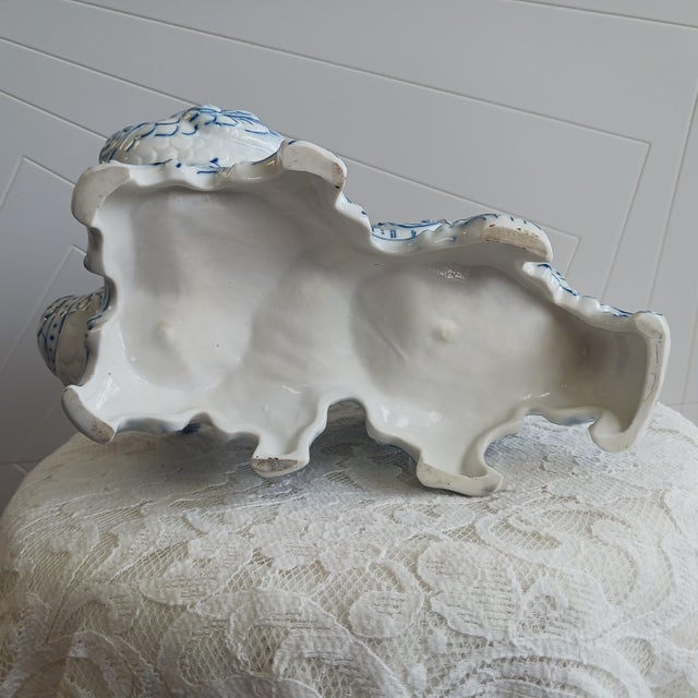 Ink Blue Large Antique Royal Rudolstadt German Bisque Centerpiece - Rare Maritime Sailboat Motif - C. 1895 For Sale - Image 8 of 9