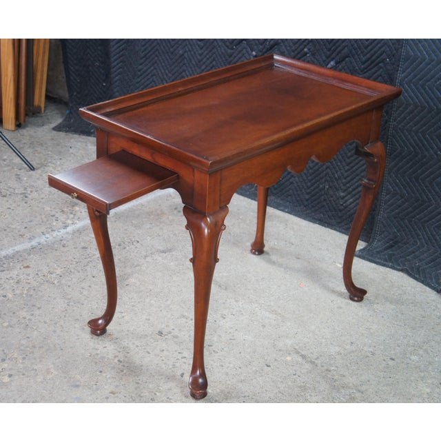 Vintage Queen Anne Style Mahogany Serpentine Gallery Tea Candle Tray Table 30" For Sale - Image 4 of 14