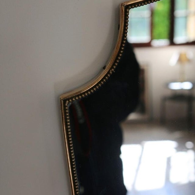 1970s Mid-Century Italian Brass Crest Mirror with Beaded Frieze, 1950s-1960s For Sale - Image 5 of 11
