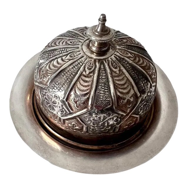 Domed French Silver Plate Repoussé Butter or Covered Dish Plate For Sale