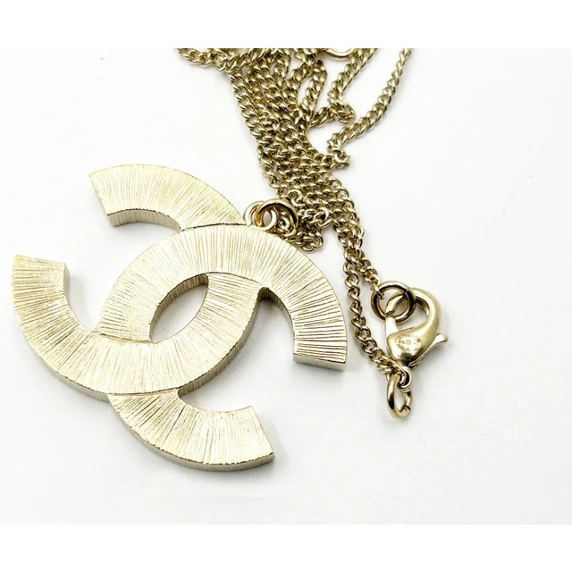 Early 21st Century Chanel White CC Plaid Gold Frame Necklace For Sale - Image 5 of 5
