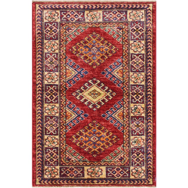 Rustic Super Kazak Red/Beige Wool Rug - 2'0'' X 2'10'' For Sale - Image 10 of 10