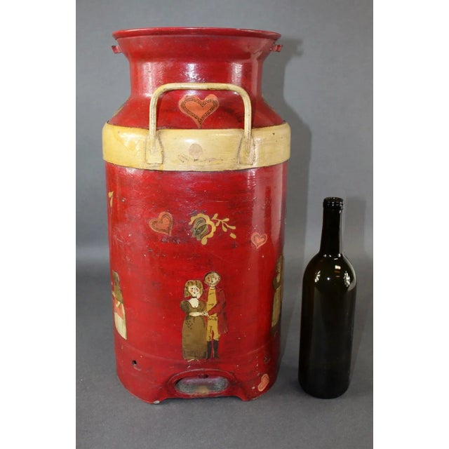 Whimsical Decoupage and Painted Dairy Farm Milk Jug with Sweet Folk Art Design.. would make a Great Umbrella Stand.