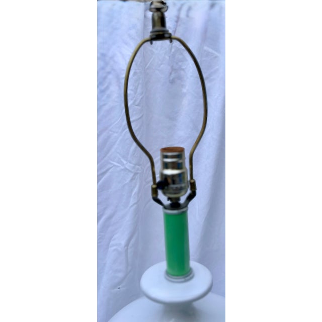 White Mid 20th Century Two-Tone White and Green Globe Table Lamps, a Pair For Sale - Image 8 of 10