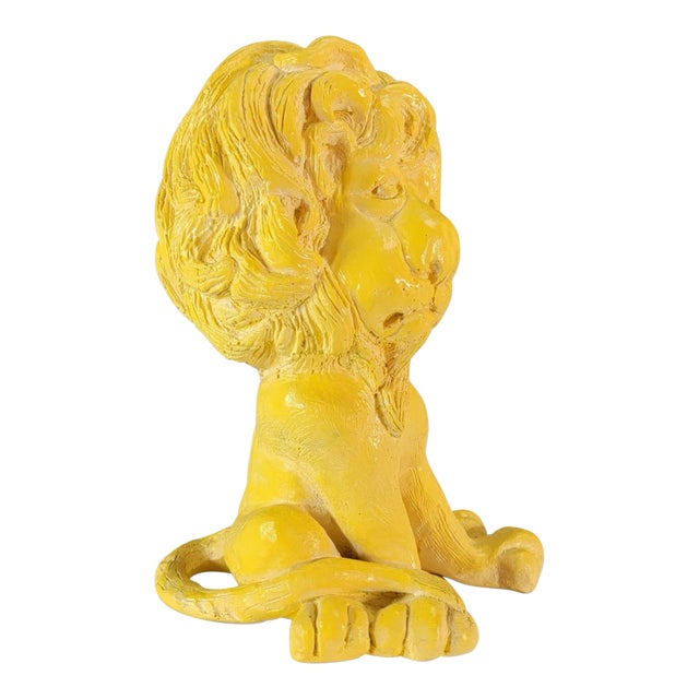 Vintage Large Yellow Male Lion Chalkware Figurine 1970's Cute! For Sale