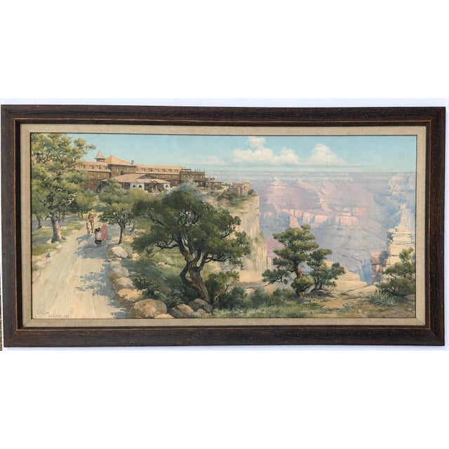 Grand Canyon With El Tovar Hotel, by Louis Akin, 1906 – Framed Chromolithograph For Sale - Image 4 of 4