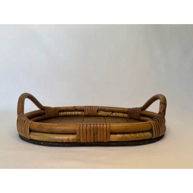 Gabriella Crespi Vintage Coastal Bamboo & Pencil Reed Rattan Double Handle Serving Tray in the Style of Gabriella Crespi For Sale - Image 4 of 12