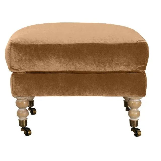 Contemporary Greta Ottoman, Camel Velvet For Sale - Image 3 of 8