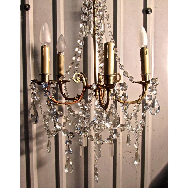 Large French Cut Glass and Brass Five Branch Chandelier, 1930s For Sale - Image 6 of 8