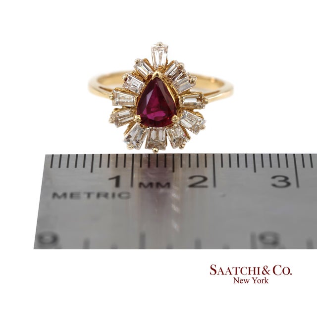 18k(750) Yellow Gold Natural Diamond Ballerina Ruby Ring, Size 6.5 For Sale - Image 10 of 14