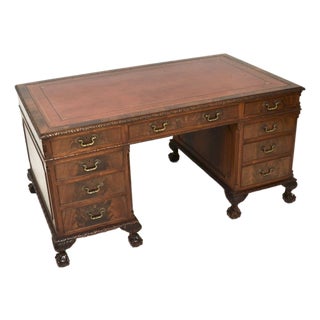 Antique Chippendale Pedestal Desk, 1900s For Sale