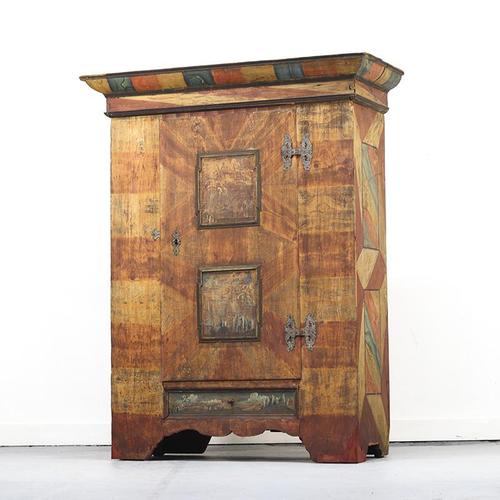 Rustic Farmhouse Folk Art Painted Bridal Cabinet For Sale - Image 6 of 18