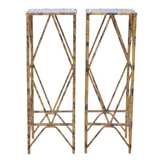 Pair of Mid-Century French Chinoiserie-Style Bamboo Pedestals Stands For Sale