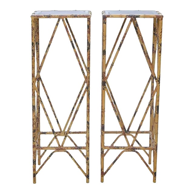 Pair of Mid-Century French Chinoiserie-Style Bamboo Pedestals Stands For Sale