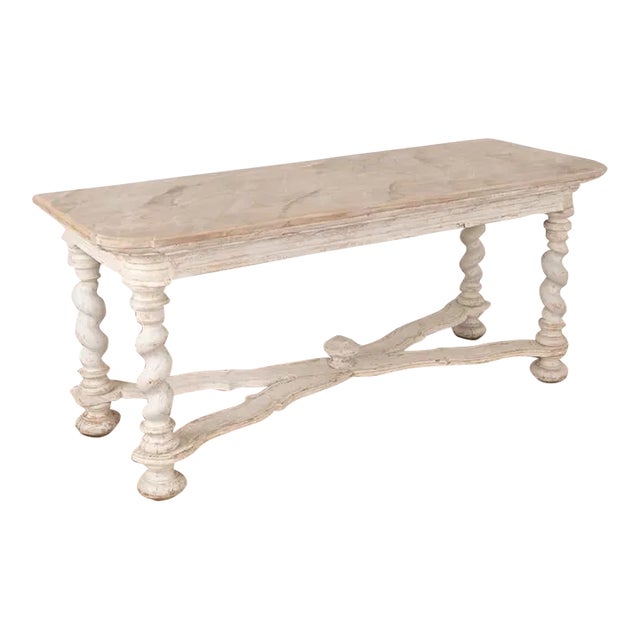 Antique White Painted Writing Table Console Table With Faux Marble Top From Sweden For Sale