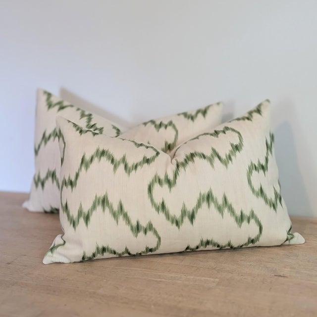 Lee Jofa Lee Jofa Mallorcan Ikat Lumbar Pillows in Leaf Green For Sale - Image 4 of 5