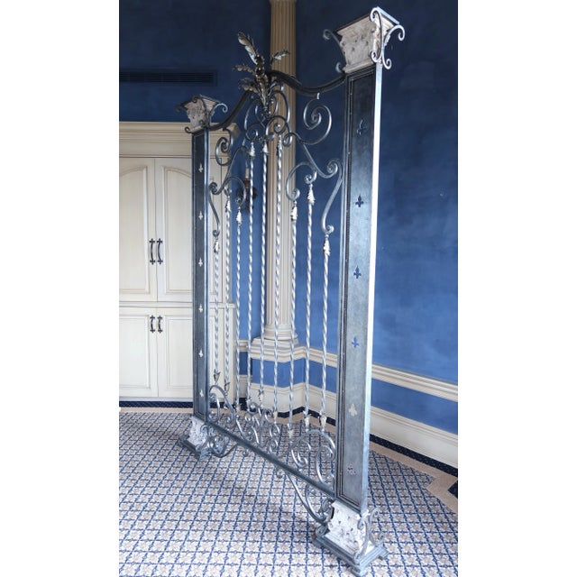 Large Wrought Iron Decorated Silver Wall Gate For Sale - Image 9 of 9