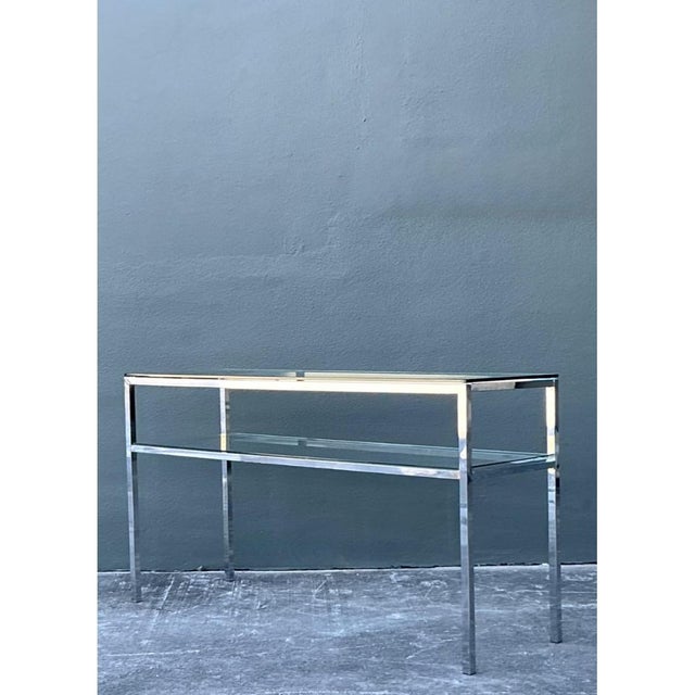 Vintage Chrome and Glass Console Table For Sale In West Palm - Image 6 of 12