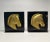 The classic colors of black and gold paint adorn this pair of vintage bookends. Each piece displays a detailed embossing...