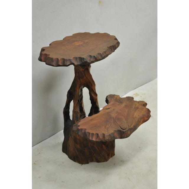 Vintage Mid Century Modern Live Edge 2 Tier Walnut Plant Stand Side Table For Sale - Image 16 of 16