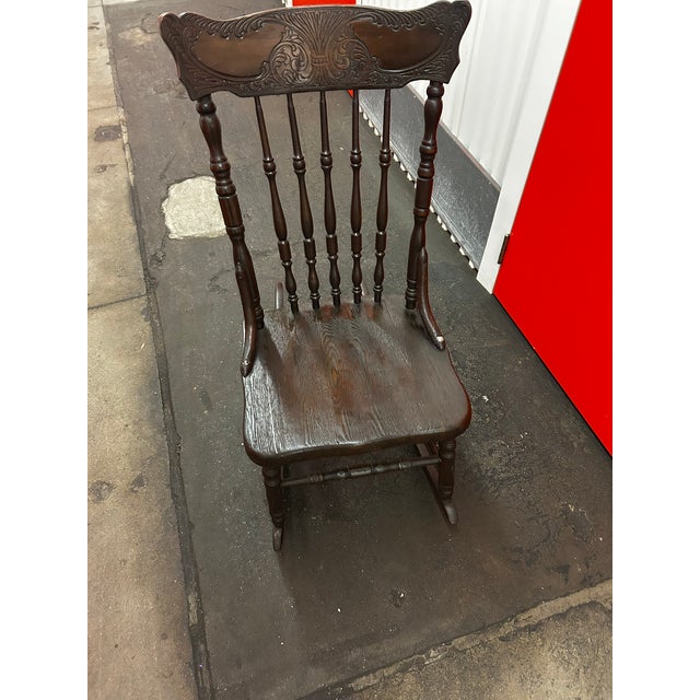 Early 1900s Oak Spindle Back Rocking Chair For Sale In San Francisco - Image 6 of 8