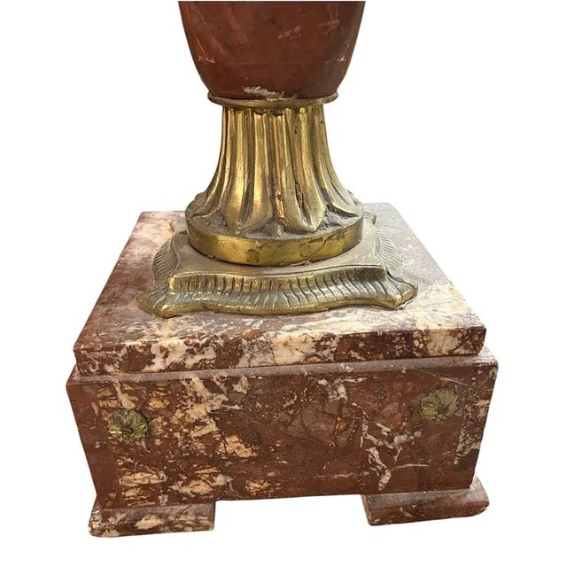 French Red Marble Pedestal – Sculptural Column With Bronze Ascents For Sale - Image 9 of 10