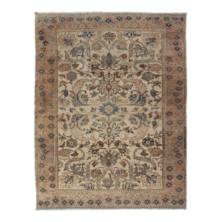 Antique Persian Bakhtiari Rug With Ivory Field and Floral Design 6'10 X 9'7 For Sale