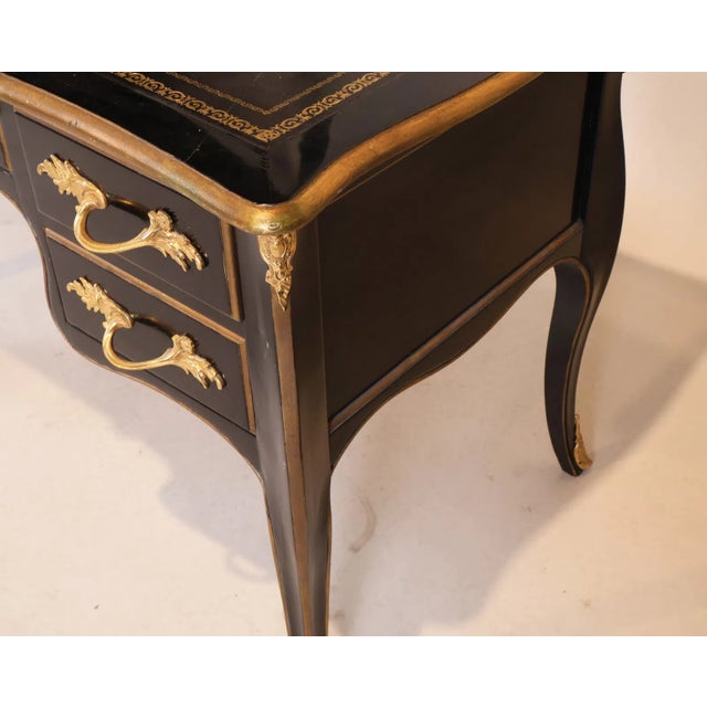 Mid 20th Century French Louis XV Black Ebonized Bureau Desk With Leather Top by Bodart For Sale - Image 5 of 10