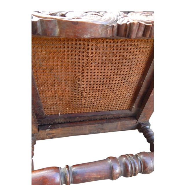 Oxblood Red Ornately Hand Carved English 19th Century Antique Mahogany Chair For Sale - Image 8 of 13