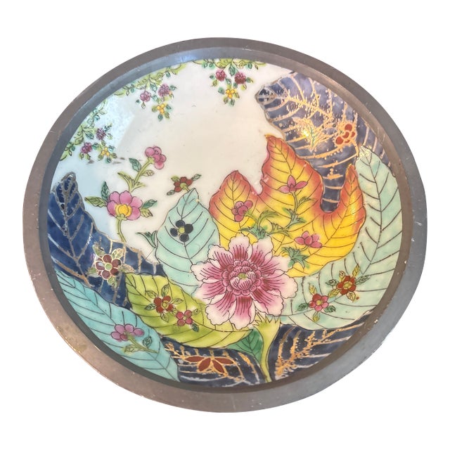 Tobacco Leaf Pewter Encased Small Trinket Dish For Sale