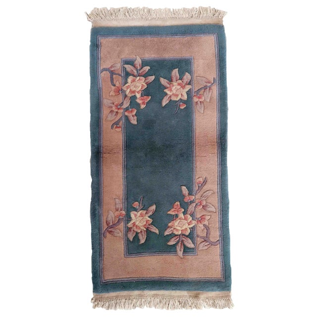 1970s Handmade Vintage Art Deco Chinese Rug 2' X 3.9' For Sale - Image 10 of 10
