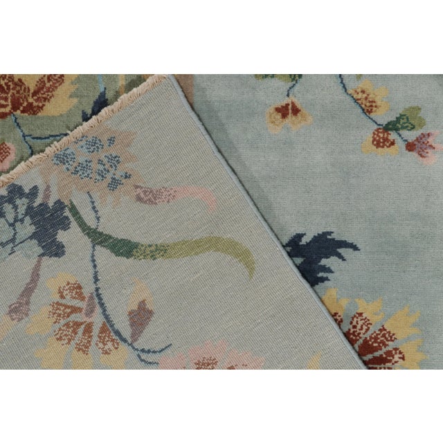 Textile Rug & Kilim Chinese Style Art Deco Rug in Green with Blue Border & Floral Patterns - 4'x6' For Sale - Image 7 of 8
