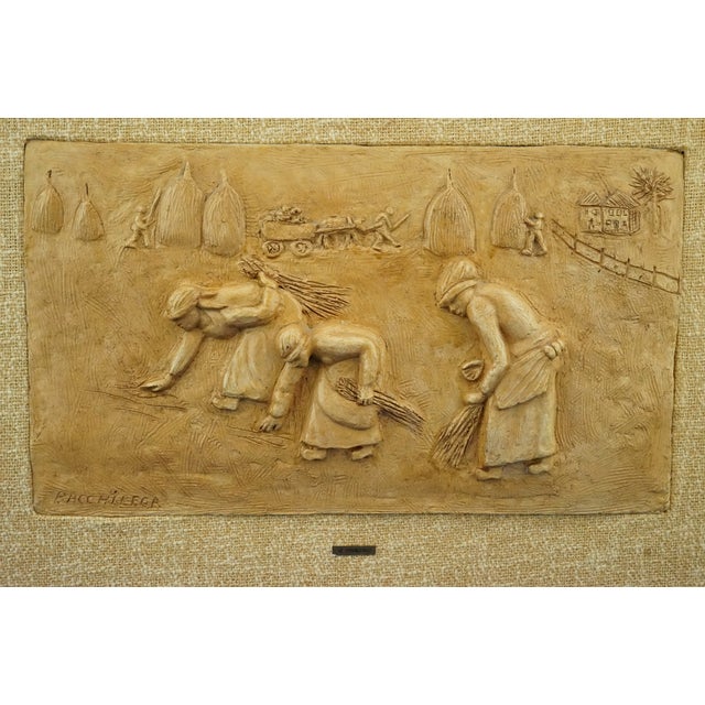 Ceramic Bucci Melandri School The Gleaners Bas-Relief Plaque in Ceramic Faenza by Aldo Bacchilega, Italy, Early 1900s For Sale - Image 7 of 18